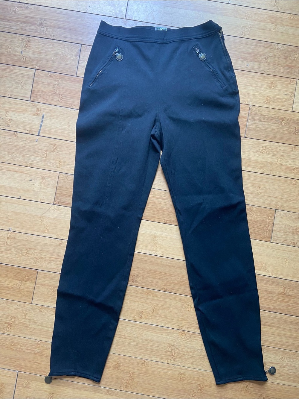 Vintage Moschino Black Slim Fit Pants with Zip Pockets
